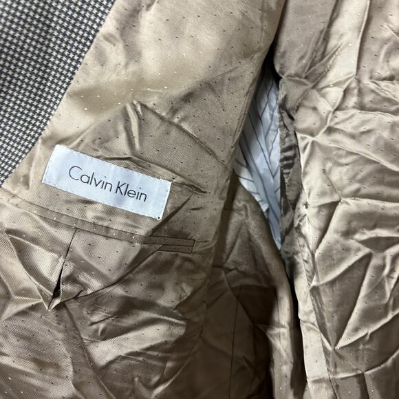 Calvin Klein Mens 46 Long Houndstooth Single Breasted Blazer Jacket Brown Wool - Picture 11 of 11